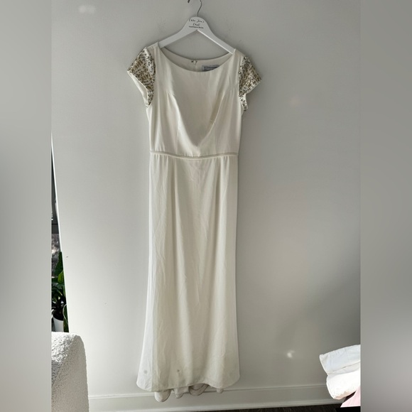 MAC DUGGAL White Bateau Neck Cap Sleeve Maxi Dress 10 - Picture 5 of 10